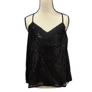 Black Sequin Cami Party Night Out Top, Racerback, NWT Medium, Andree by Unit